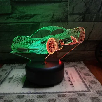 Farverige Cool Moderne sportsvogn USB-3D LED Nat Lys 7 farveskift Touch bordlampe Home Party Indretning Dreng Kid Fødselsdag Gave