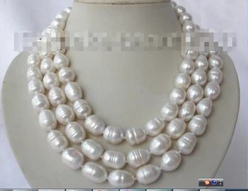 Ffwang001008++WW++fantastisk 3rows stor barok hvid ferskvands kulturperler perle halskæde