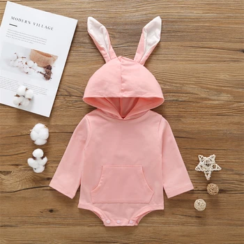 Forår, Påske Og Sommer Nyfødte Baby Kdis Pige Dreng Hætteklædte Kanin Bodysuit Buksedragt Afslappet Tøj Pink Grå Casual Outfits