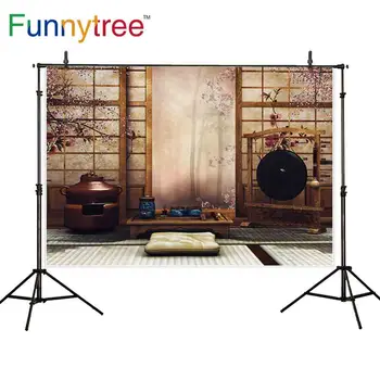 Funnytree baggrund for fotografisk atelier Japan style Te sæt classic-værelse blomst skov faglige baggrund photobooth