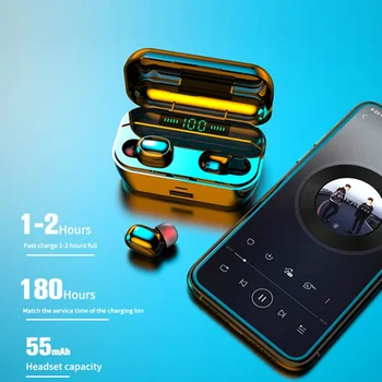 G6 Bluetooth-5.0 TWS Hovedtelefoner med støjreduktion Trådløse LED Digital Vandtæt Sport Hovedtelefoner Musik Stereo Headset