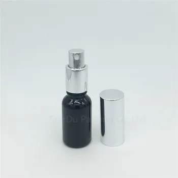Gratis Forsendelse 200pcs 15 ml sort glass bottle med sort Parfume aluminium sprøjte, Æterisk Olie Spray Glas Flasker