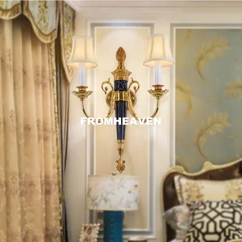Gratis Forsendelse I Fransk Stil, Kobber Væglampe W42cm H55cm Antikke Villa Sconce Crystal Sengen Væglampe Belysning Garanteret