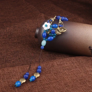 Grøn blå Natur stonesHandmade Mode vintage halskæde , kvinder shell-blomster, smykker ,Nye etniske halskæde sweater halskæde