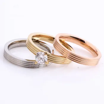 Guld-Farve Krystal Zircon Titanium, Rustfrit Stål Ring Sæt Til Kvinder Bryllup Smykker Tre Lag Skønhed Anillos