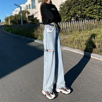 GUUZYUVIZ Brede Ben Jeans Kvinde, Høj Talje Ripped Jeans Til Kvinder Plus Size Løs Vintage Casual Denim Bukser koreanske Jean Bukser