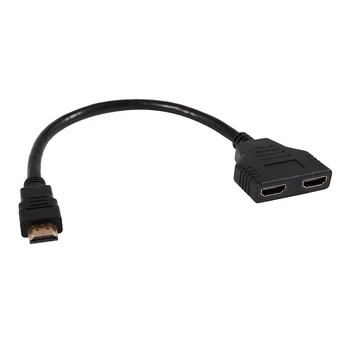 HDMI 1 til 2 Dobbelt Adapter Signal Transportøren Konverter Kabel til Video TV HDTV (Sort)