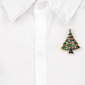 Hot Salg Jul Broche Til Kvinder, Mænd Grøn og Rød Crystal Rhinestones juletræ Broche Pins juletræ Smykker