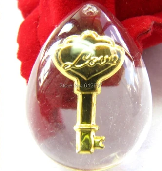 HQ EXCELLENT Solid 24K Yellow Gold Pendant/ Fine Crystal Love Key Pendant