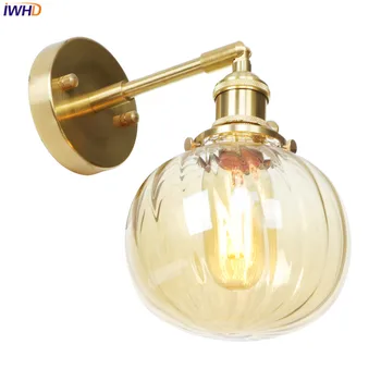 IWHD LED Kobber Nordiske væglampe Post Moderne Wandlamp Glas Lampeskærm LED-Soveværelse Lampe Industrielle Wall Sconces Aplique Luz i Forhold