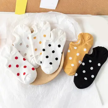 Japansk Stil Kvinder Low Cut-Kort Båd Sokker Søde Kontrast Farve Polka Dot Print, Non-Slip Silikone Greb Bomuld Strømper