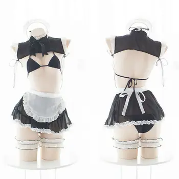 Japansk Sød Lolita Sexet Cute Nattøj Kawaii Stuepige Bikini Chiffon Uniform Cosplay Undertøj, Bh & Trusser