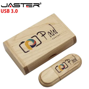 JASTER USB 3.0 Ahorn træ - + box flash-drev pendrive, 16GB, 32GB, 64GB fotografering bryllup gave (gratis brugerdefinerede logo)
