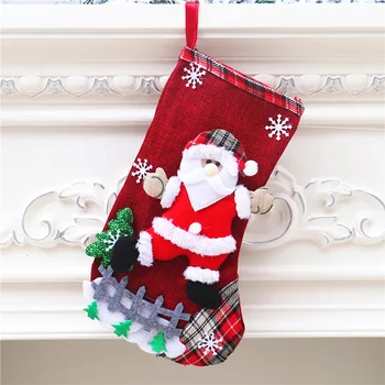 Jul Slik Poser 3D Santa Snemanden Elk Jul Behandle Poser Strømper Gave Hængende Sokker til juletræ Have FE