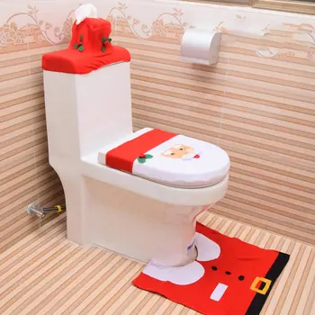 Juledekoration Toilet-Sæt, Badeværelse Kreative Sæt Kjole Op Dekoration Fancy Christmas Santa Claus Toilet Dække