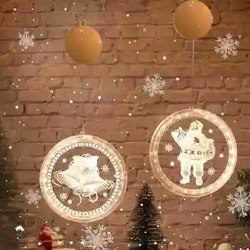 Julelys Led Nat Lys Hænge kulørte Lamper Rundt 3D Santa Claus Lampe med Suge til Døren Vindue Ferie Dekoration