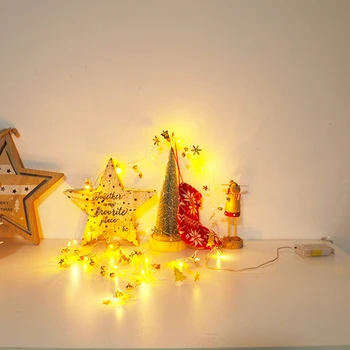 Juletræ Indendørs Og Udendørs Golden Snefnug Bell Star 2m Batteriet Glimt Lys kobbertråd Dekorative String Lys