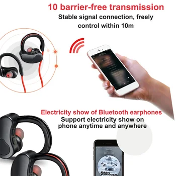 K100 Bluetooth-Vandtæt Trådløs Øre Hængende I øret Sport Headset Stereo Hovedtelefoner støtte Android/iOS-system, perfekt løb