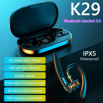 K29 5.0 Enkelt Bluetooth-Business Hænder Gratis Trådløs Ørekrog Headset Med Mikrofon Stereo Surround Sound Vandtæt