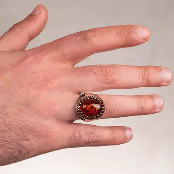 Kan tilpasses Sølv Herre Ring med Orange Syntetiske Sten Mode tyrkisk Premium Kvalitet Håndlavet Jawelery