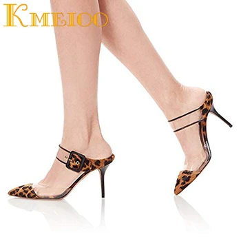 Keioo OS Size 5-15 Kvinder Gennemsigtig Stiletto Spænde Sko Spidse Tå Høje Hæl Slide Sandaler Slip på Træsko Muldyr