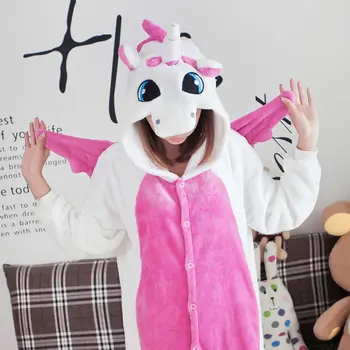 Kigurumi Unicorn Pink Pyjamas Voksne Dyr Onesies for Kvinder, Mænd, Par Vinter Pyjamas Unicornio Nattøj Flannel Pijamas pyjama