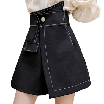 Kimutomo Uregelmæssige Shorts, Nederdele Kvinder 2021 Foråret Efteråret Korea Smarte Damer Solid Høj Talje A-linje Shorts Elegant Casual