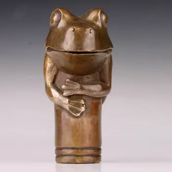 Kinesiske Kobber Bronze Håndlavet Støbning Frog Stok Stok Hovedet Statue