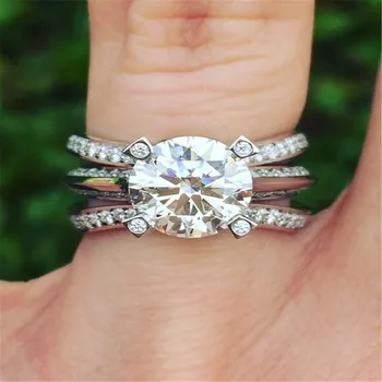Klassisk Wdding Ring 6 Kløer Design Hvid Cubic Zirconia Ringe til Kvinder Engagement Band CZ Ringe, Smykker Anel Femme F5N984