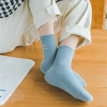 Koreanere Kreativt Broderi Rainbow Søde Harajuku Sokker Søde Casual Bomuld Sokker Kvinder Skarpetki Damskie Calcetines Mujer Sokken