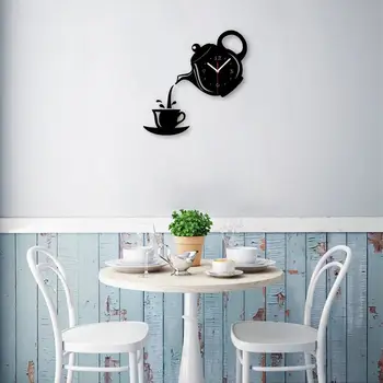 Kreative Diy Akryl Og Cup Tekande 3D-vægur Dekorative Køkken vægure Stue Spisestue Home Decor Ur
