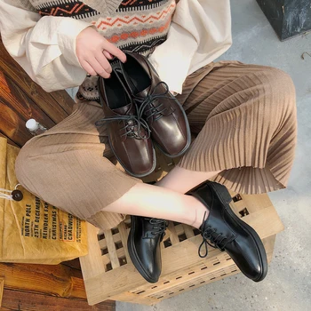 Kvinde sko vilde lille læder sko kvinde flade sko Kvinder casual sko Kniplinger-op runde kvinder sko Mujer Zapatillas W35-17