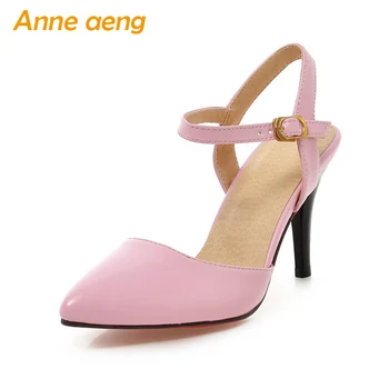 Kvinder sandaler 7cm høje tynde hæle spids tå spænde fælde sexy lady Mary Janes sandaler pink sort kvinder sko stor størrelse 34-46