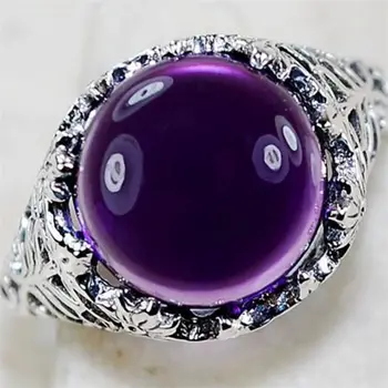 Kvinders 925 Vintage Thai Sølv Lilla Zircon Ring Engagement Bryllup Gave Smykker Ring Engros