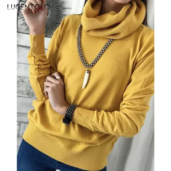Kvinders Løs Rullekrave Sweater Multi-Farve Strikket Efterår, Vinter Farve Casual Kvindelige Simpel måde Trøjer Lugentolo