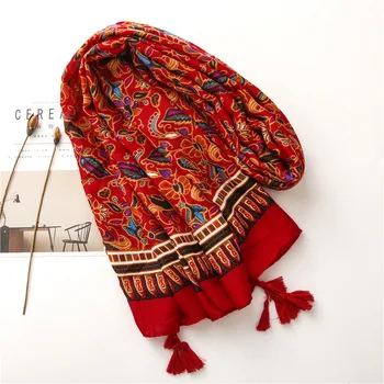 KYQIAO kvinder designer hoved tørklæde kvindelige efterår og vinter Spanien stil lang tid boho hippie rød print halstørklæde tørklæde