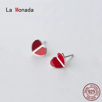 La Monada Sort Kvinders Mode Øreringe Sølv 925 Smykker Lille Røde Hjerte 925 Sterling Sølv Stud Øreringe koreansk Kvinde