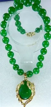 Lady ' s fineste tilbehør! dejlig grøn jade armbånd-Halskæde + indlagt krystal grøn jade vedhæng