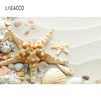 Laeacco Seaside Sand Shell Fotografering Baby Børn Baggrunden Stranden Søstjerner Scene Problemfri Fotografisk Atelier Foto Baggrund