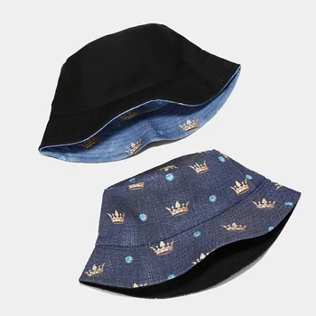 LDSLYJR Bomuld Crown Print Bucket Hat Fiskeren Hat til Udendørs Rejse Solen Cap Hatte til Mænd og Kvinder 275