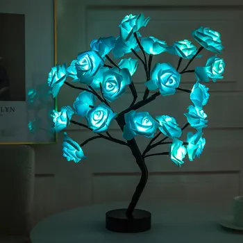 LED bordlampe Rose Flower Tree USB-Night Lights Hjem Dekoration LED-Fjernsyn Belysning Parter Xmas Jul Bryllup Soveværelse Indretning