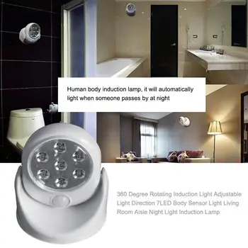 Led Nat Lys, 360 Graders Roterende Induktion Nat Lampe 7LED Kroppen Sensor Vågelampe til Soveværelse Stue, Badeværelse Midtergangen