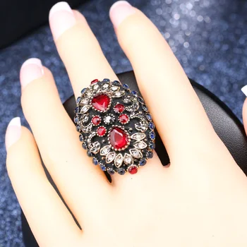 Luksus Boho Vintage Stor Antik Guld Ringe For Kvinder Tyrkisk Smykker Farvede Krystal Ring Party Bryllup Tilbehør Engros
