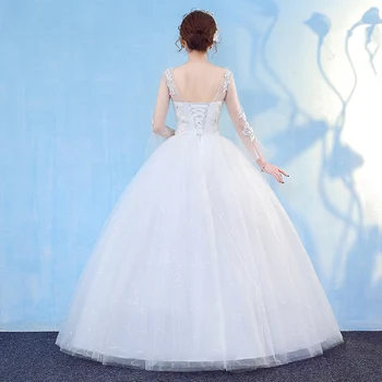 Luksus Lace Up Wedding Dress Nye Brud Midten Ærme Bryllup Kjoler, Bold Kjoler Prinsesse Broderi Kjoler