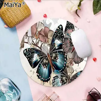 MaiYa Custom Skin Sommerfugl Vinger Blomst kunst runde Musen pad PC mat gaming Musemåtte Tæppe Til Bærbare PC, Notebook