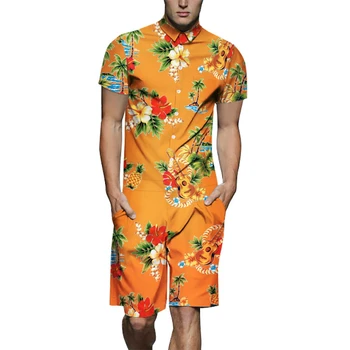 Mens Hawaii print jumpsuits Europa Størrelse Shirt Kort Ærme mode tøj Mandlige Casual Trykt Strand af høj kvalitet skabe Shirts