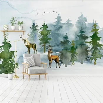 Milofi brugerdefinerede 3D tapet vægmaleri Nordisk minimalistisk elk skov landskab stue, soveværelse baggrund væggen hjem dekoration væggen