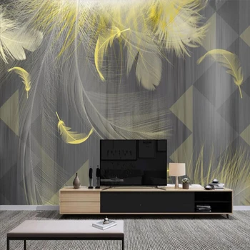 Milofi brugerdefinerede 3D tapet vægmaleri sort og hvid grå simpel 3D gyldne fjer baggrund væggen stue, soveværelse dekoration pa