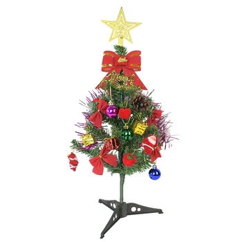 Mini Juletræ Med Små Ornamenter Jul Bolde Bue Klokker Pine Cone Gaver Jul Desktop Indretning Nytår Dekorationer