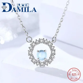 Mode S925 sterling sølv rund halskæde til kvinder Krystal vedhæng halskæde 925 sølv smykker Engagment gave